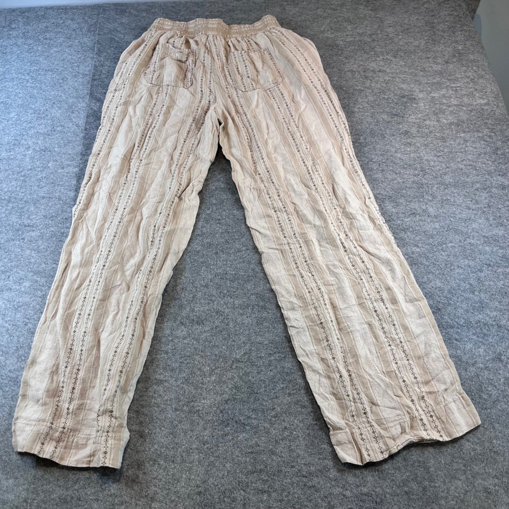 Briggs Womens Wide Leg Smocked Waist Pants Beige Boho Coastal Stripe Small S